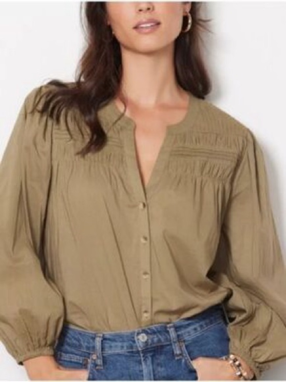 Cleobella Women’s River Organic Cotton Pintuck Puff Sleeve Top Green Size XS